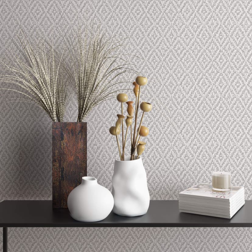 Carta da parati grafica, carta da parati in tessuto non tessuto Flora bianco, grigio