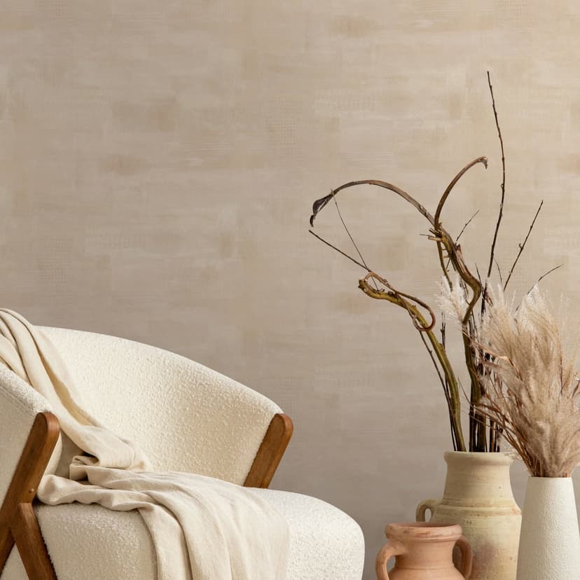 Carta da parati in tessuto non tessuto effetto intonaco, effetto cemento, tinta unita geometrica opaca in beige marrone