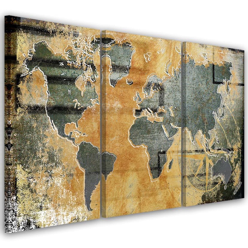 Stampa su tela 3 pezzi Mappa del mondo retrò