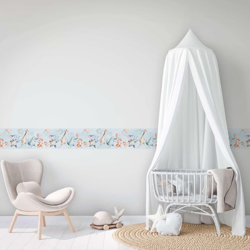 Carta da parati per bambini, carta da parati in tessuto non tessuto blu, beige