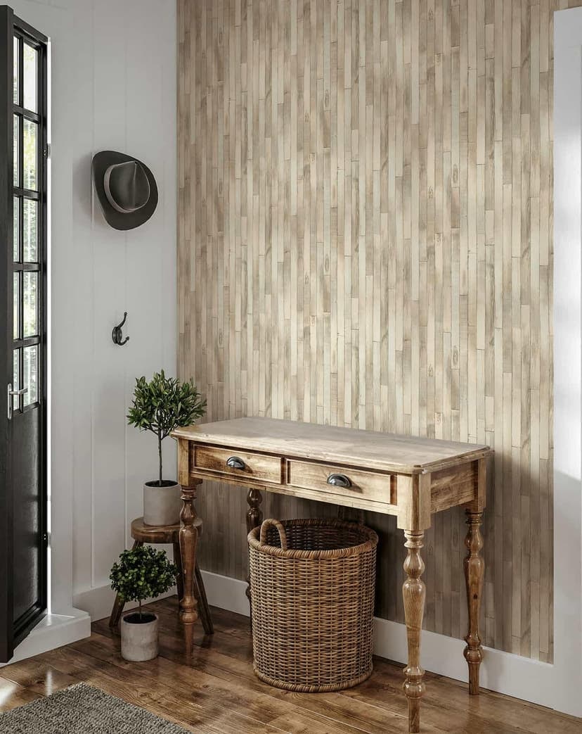 Carta da parati in tessuto non tessuto effetto legno con venature beige effetto legno