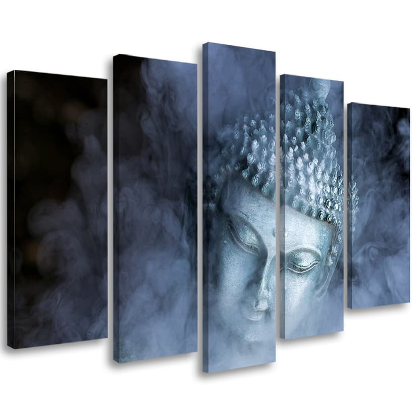 Stampa su tela 5 pezzi, Buddha Zen nebbia blu