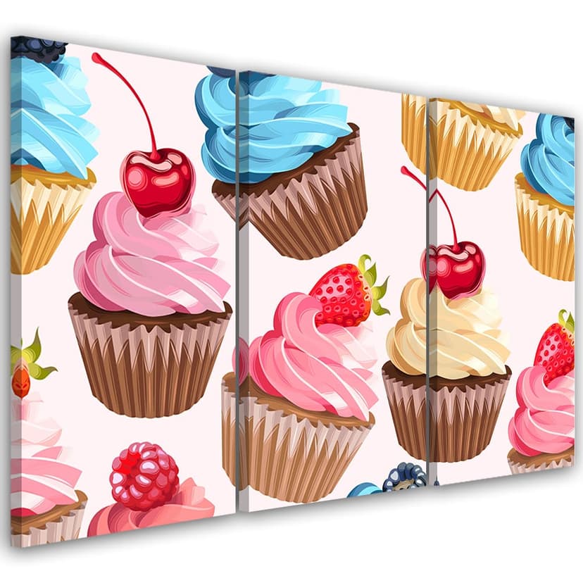 Stampa su tela 3 pezzi Cupcakes caramelle
