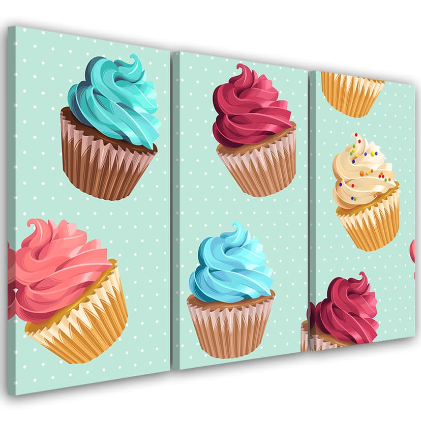 Stampa su tela 3 pezzi, cupcakes dolci