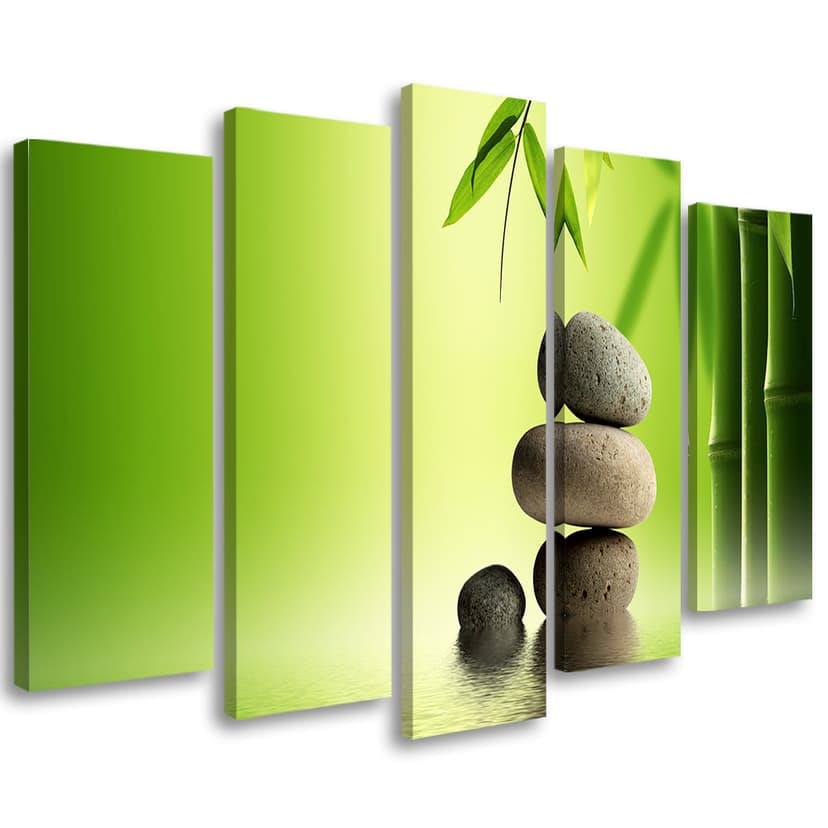 Stampa su tela 5 pezzi, GREEN Stones Bamboo Zen