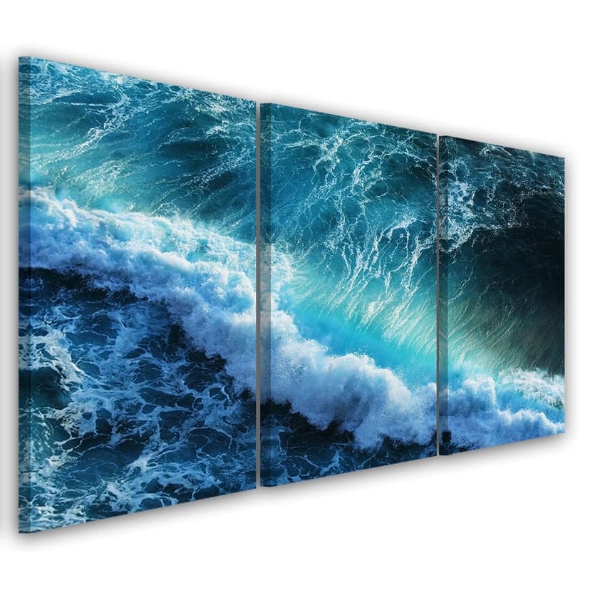 Stampa su tela in 3 parti, onde blu