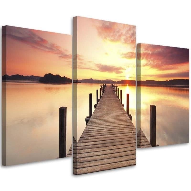 Stampa su tela 3 pezzi, Jetty Lake Sunset