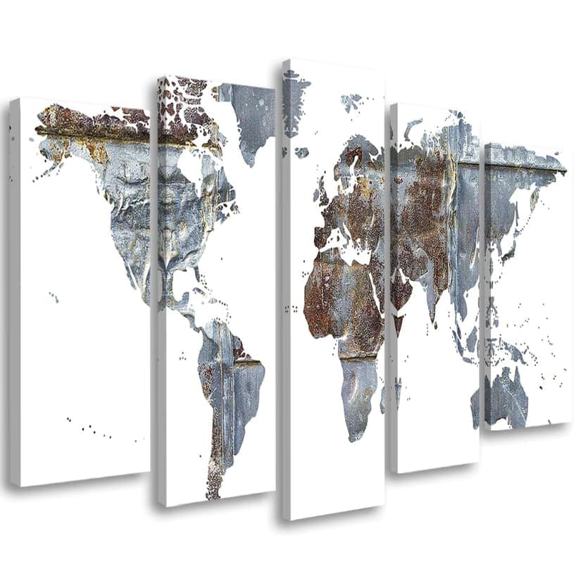 Stampa su tela 5 pezzi, mappa del mondo astratta