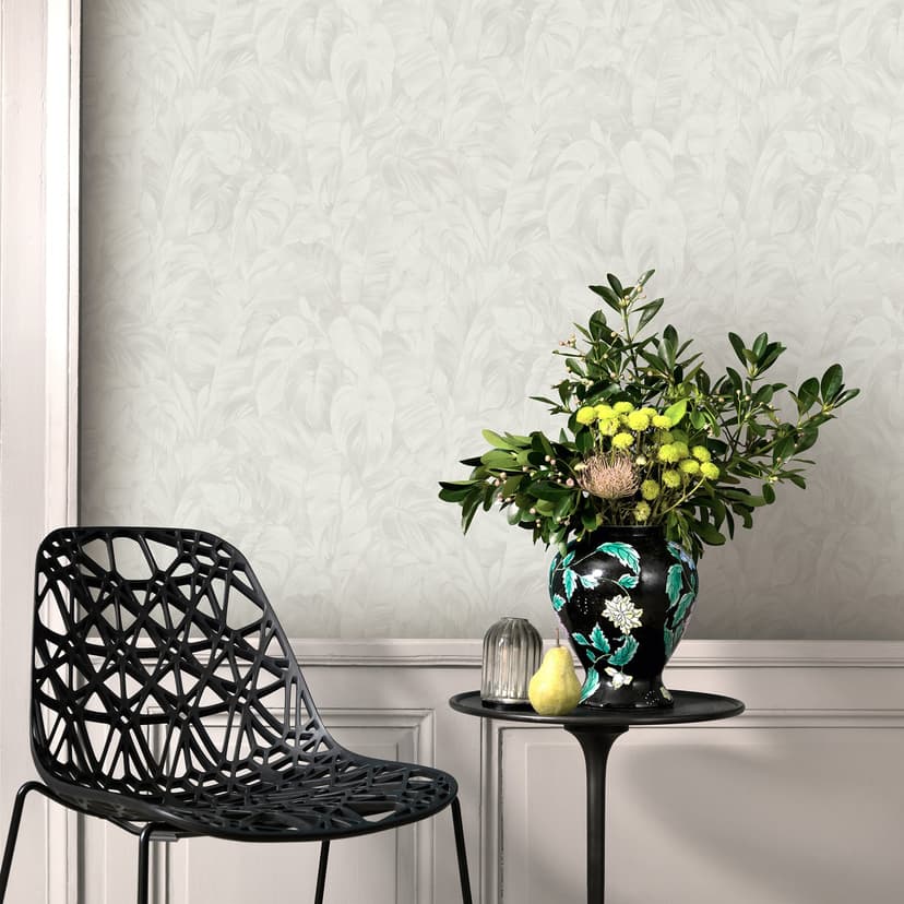 Carta da parati non tessuta in look giungla in bianco