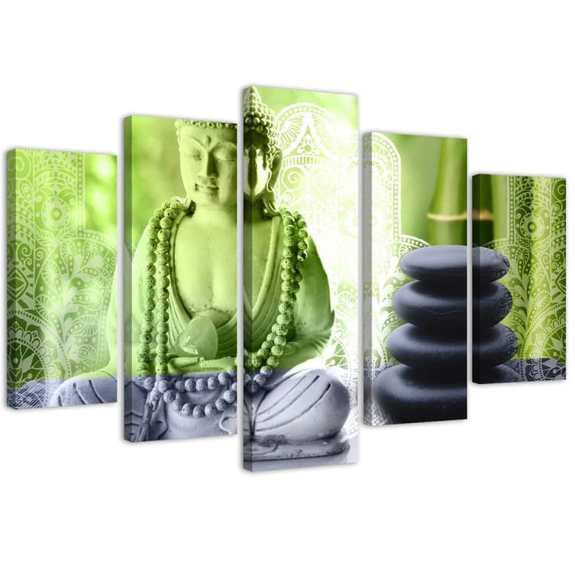 Stampa su tela 5 pezzi, pietre di Buddha verde