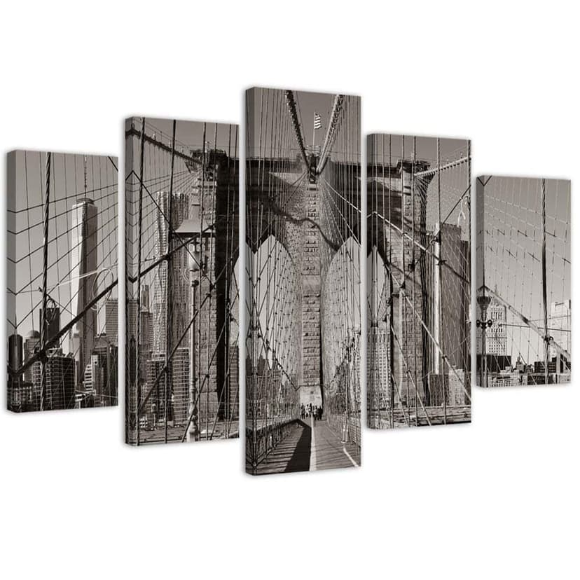 Stampa su tela 5 pezzi, Ponte di Brooklyn a New York