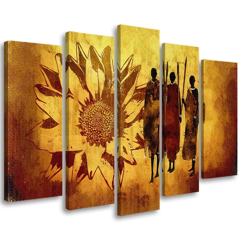Stampa su tela 5 pezzi, Girasoli Africa gialli