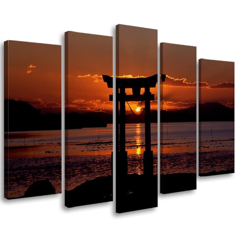 Stampa su tela 5 pezzi, Porta Torii al tramonto