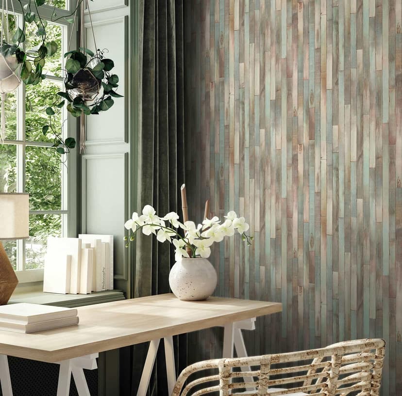 Carta da parati non tessuta con venature del legno marrone, beige effetto legno