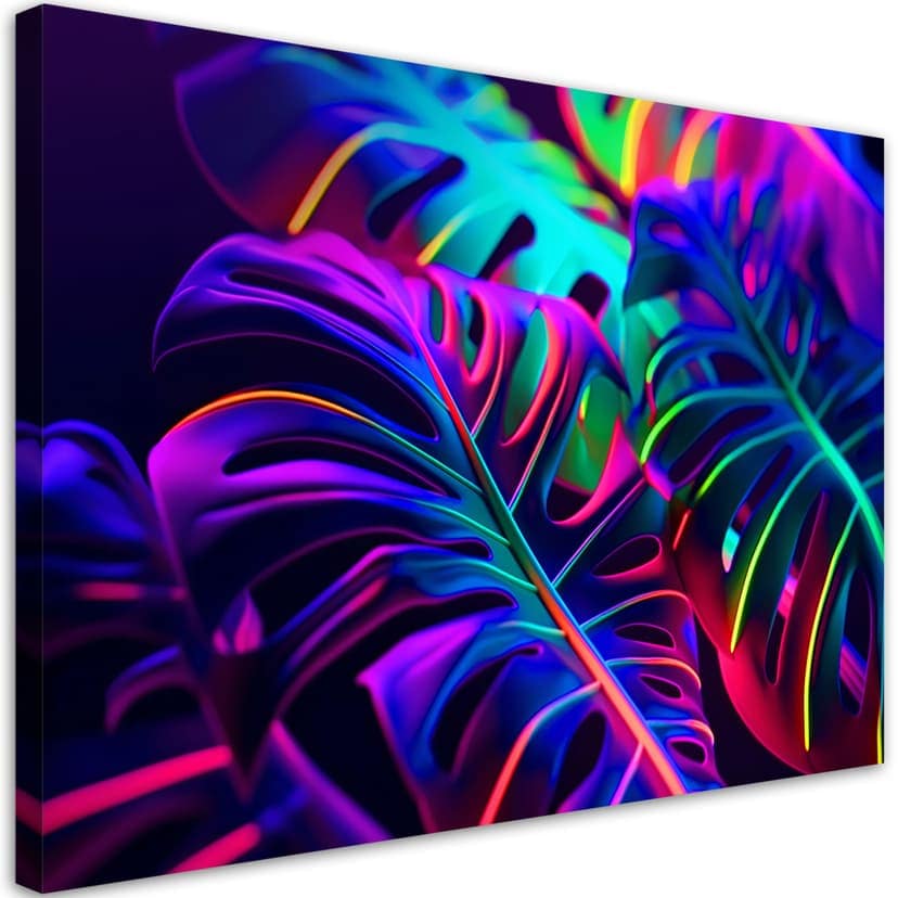 Stampa su tela, foglie di Monstera con colori al neon