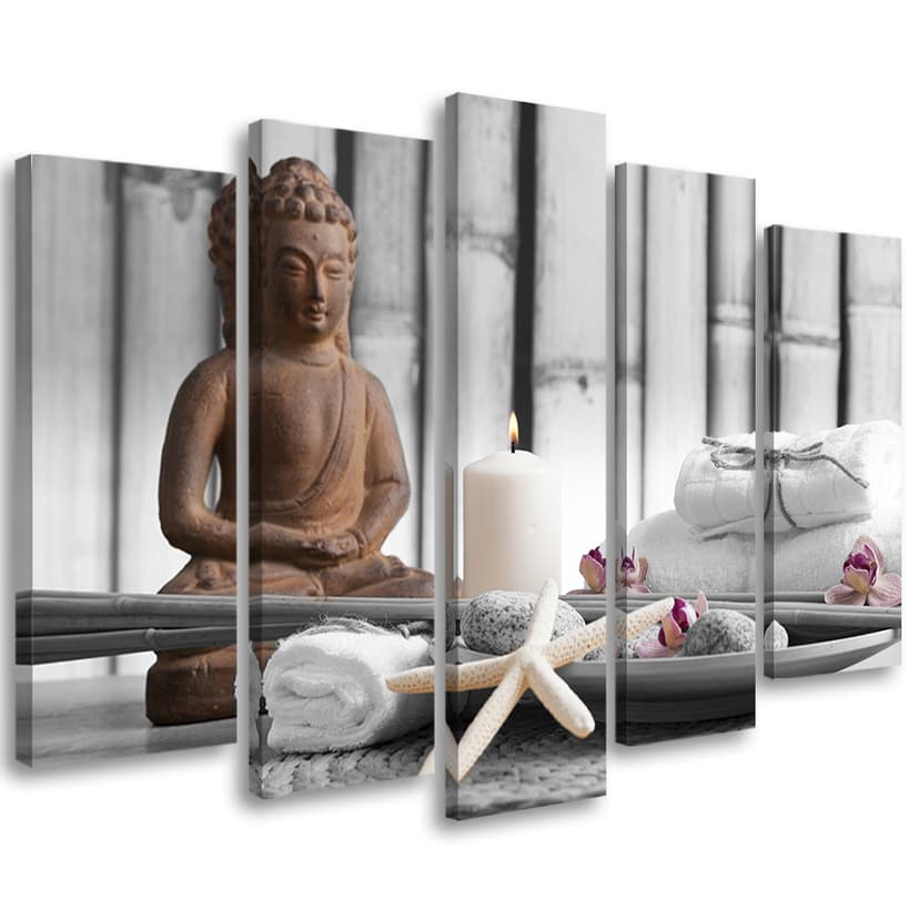 Stampa su tela 5 pezzi, Buddha Zen Spa marrone