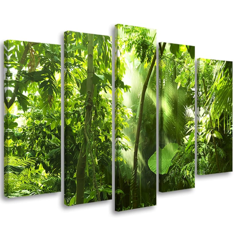Stampa su tela 5 pezzi Forest Leaves Green