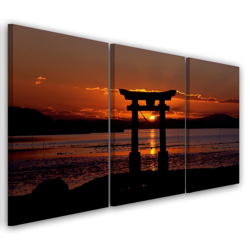 Stampa su tela 3 pezzi, Porta Torii al tramonto