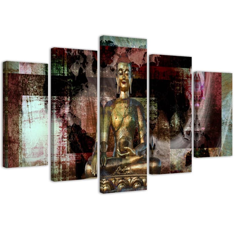 Stampa su tela 5 pezzi Astrazione dorata del Buddha