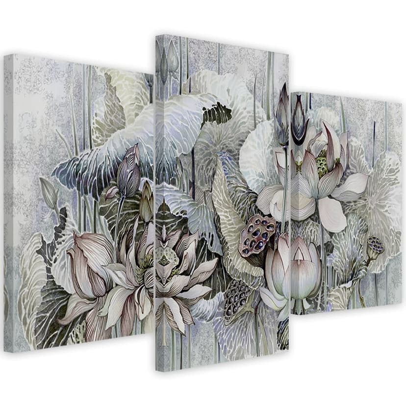 Stampa su tela 3 pezzi, fiori di loto