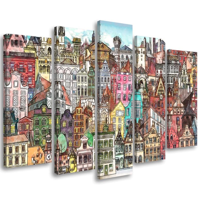 Stampa su tela 5 pezzi, Città felice