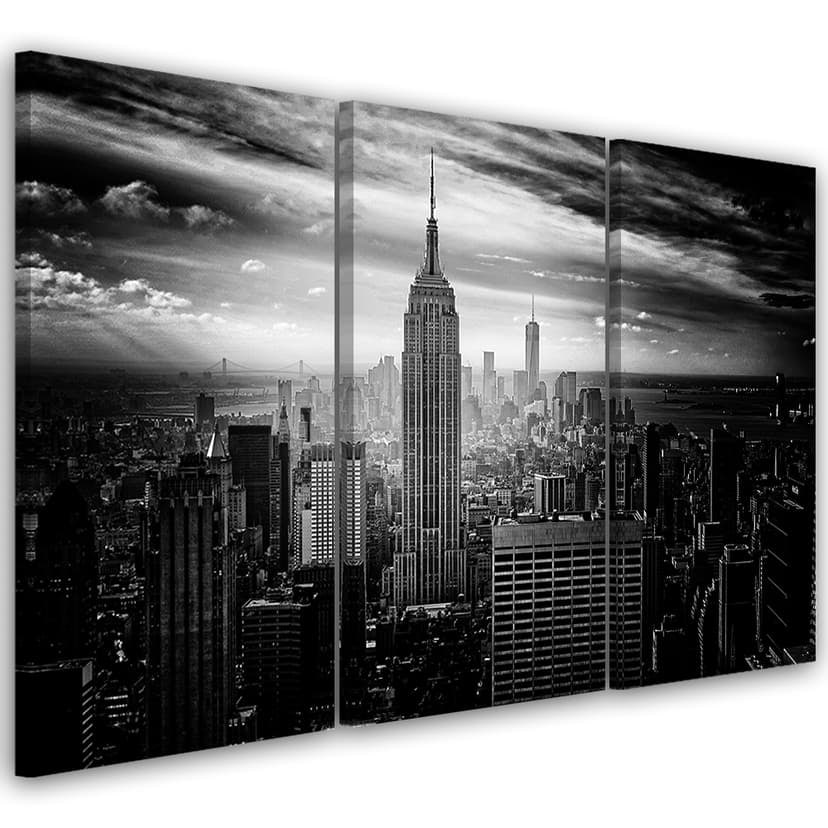 Stampa su tela 3 pezzi New York City in bianco e nero