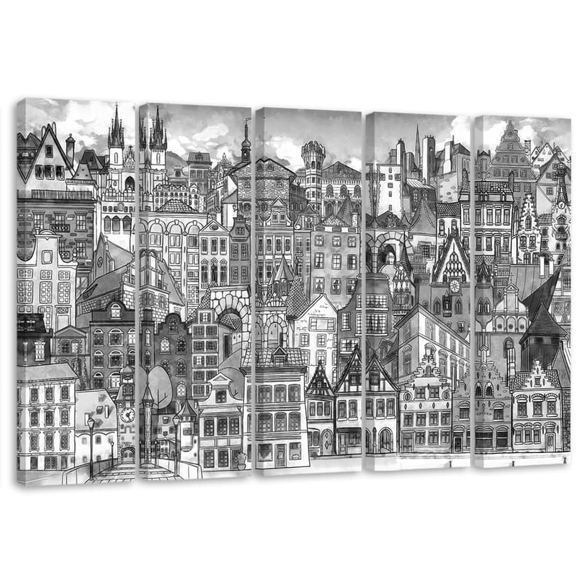 Stampa su tela 5 pezzi, Città felice