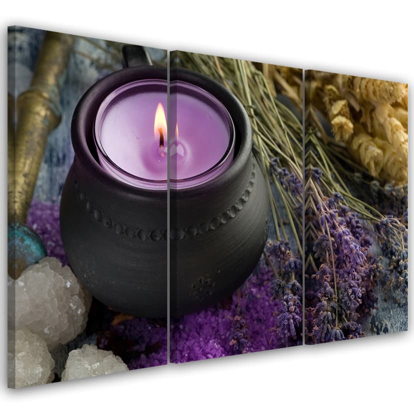 Stampa su tela 3 pezzi Candela viola Zen Spa