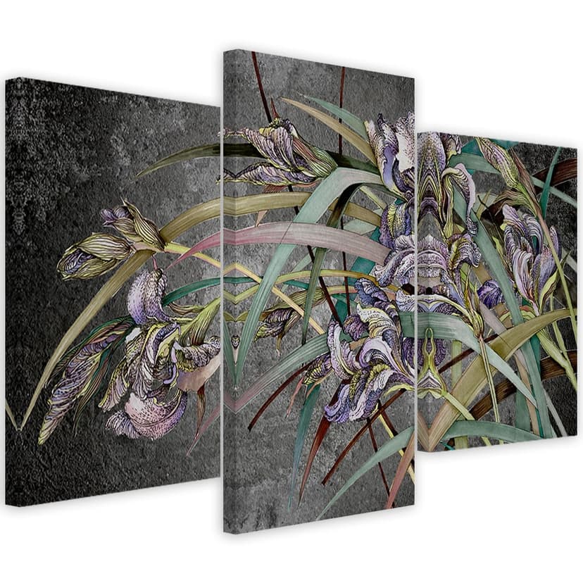 Stampa su tela in 3 pezzi, fiori di iris al vento