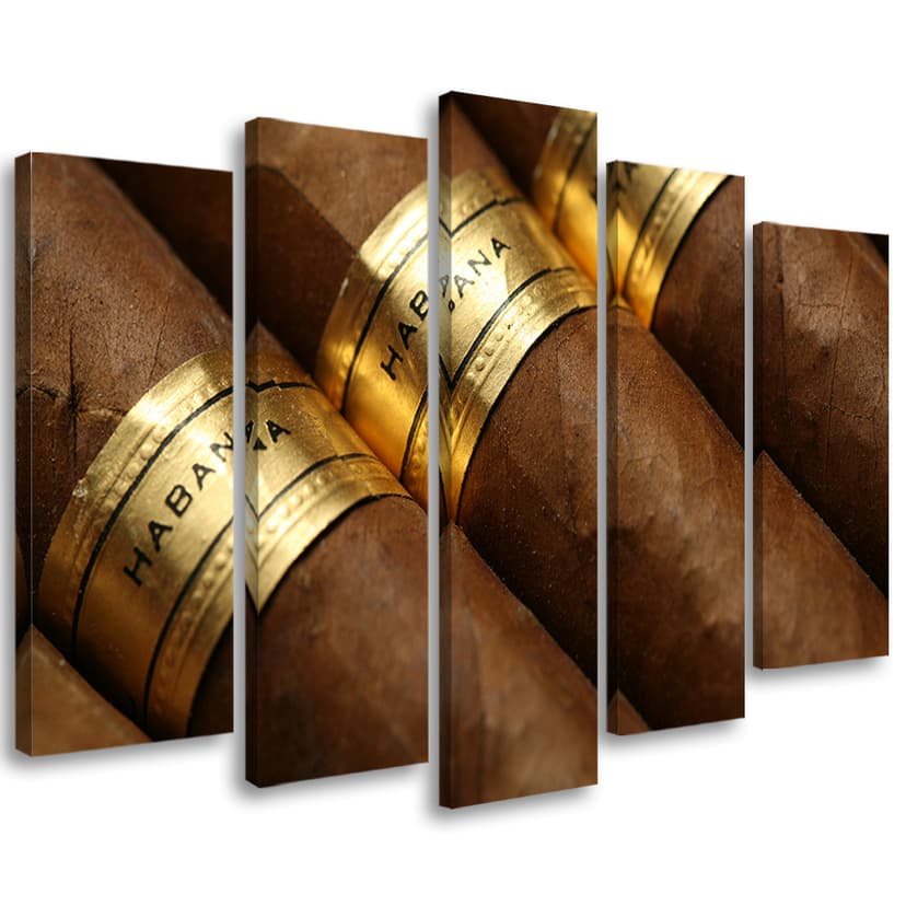 Stampa su tela 5 pezzi, sigaro cubano