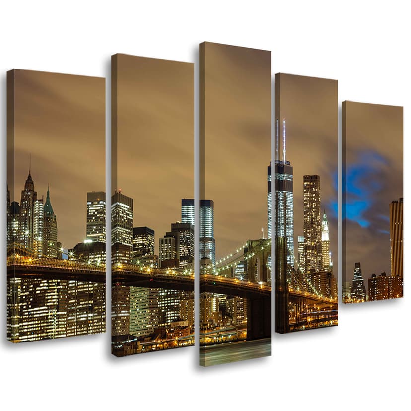 Stampa su tela 5 pezzi Skyline di New York USA Manhattan marrone