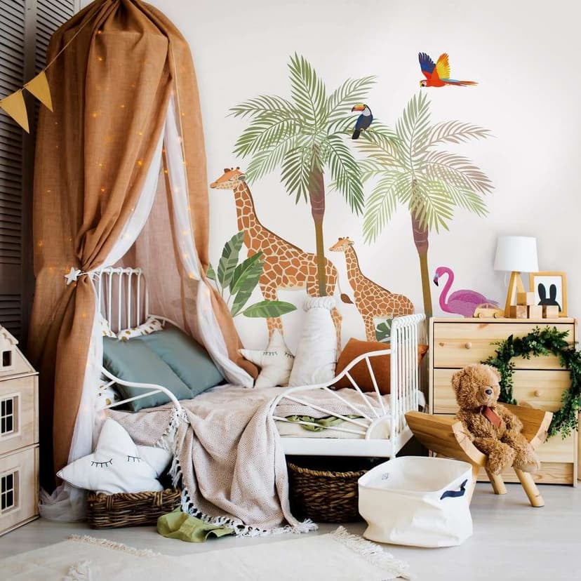 Carta da parati per bambini, carta da parati in tessuto non tessuto con illustrazione Kids Walls bianco, verde, beige