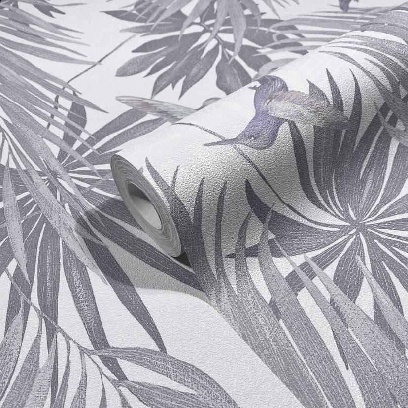 Carta da parati floreale in tessuto non tessuto Spirit of Jungle bianco, grigio