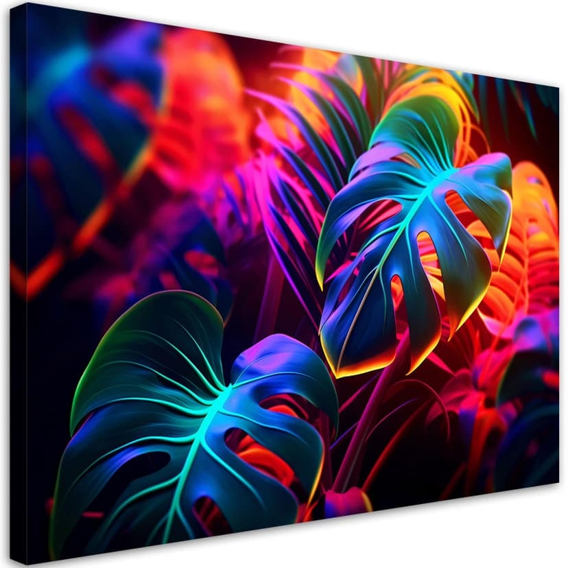 Stampa su tela, Foglie di Monstera in colori neon
