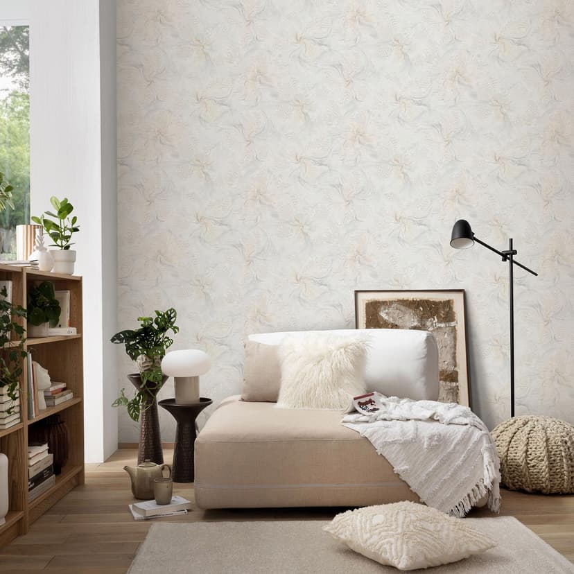 Carta da parati in tessuto non tessuto, carta da parati a motivi floreali Aurora beige