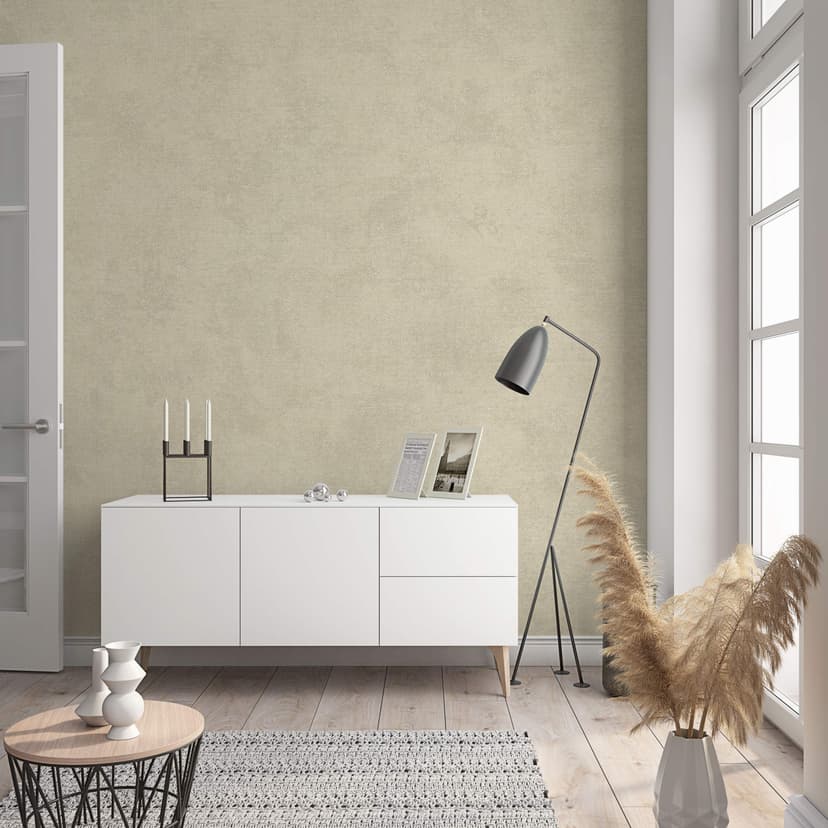 Carta da parati in tessuto non tessuto con look monocromatico moderno e texture in tinta unita beige