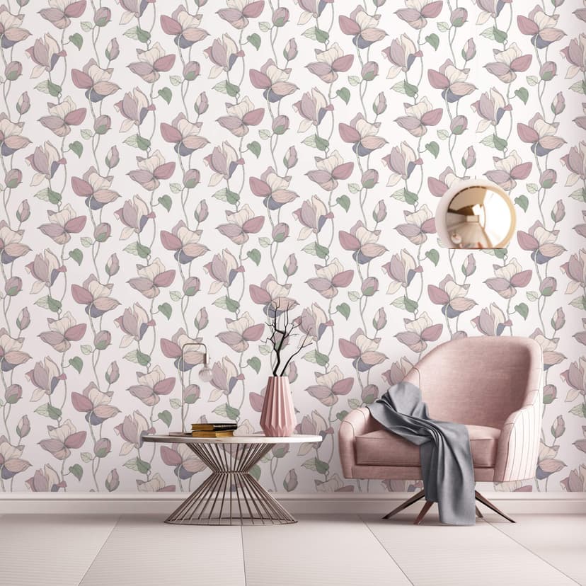 Carta da parati, tessuto non tessuto floreale Flora bianco, beige