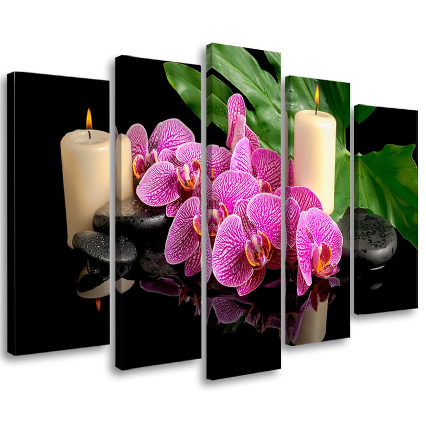 Stampa su tela 5 pezzi, candele orchidea orchidea