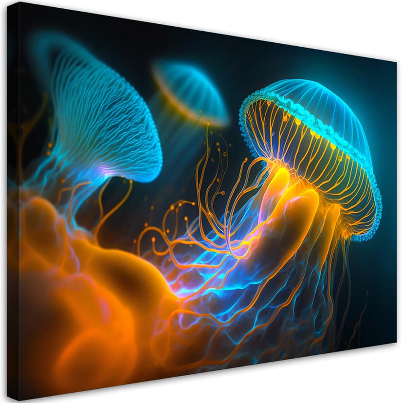 Stampa su tela meduse sott'acqua al neon