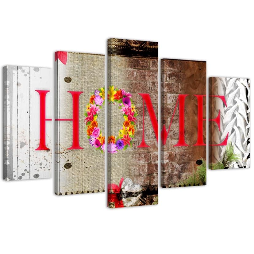Stampa su tela 5 pezzi Home Fiori di iscrizione