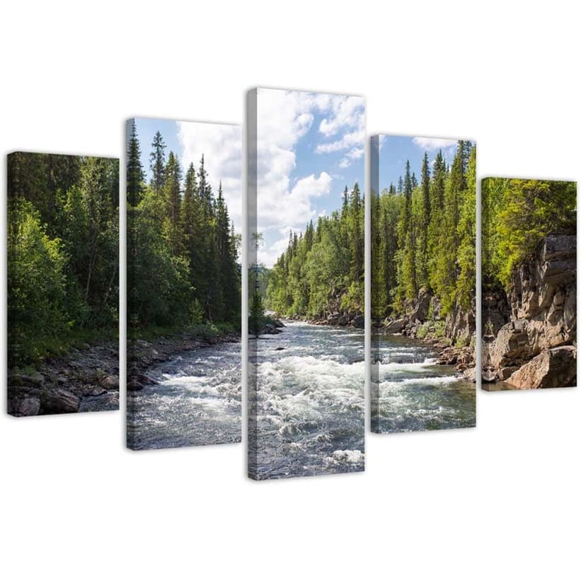 Stampa su tela 5 pezzi Foresta Green River Nature