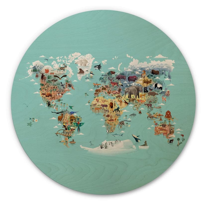 Stampa su legno Mappa del mondo - Braun
