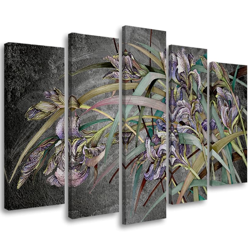 Stampa su tela 5 pezzi, fiori di iris nel vento