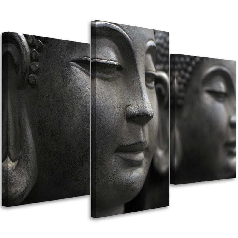 Stampa su tela 3 pezzi, Buddha Zen Spa in bianco e nero