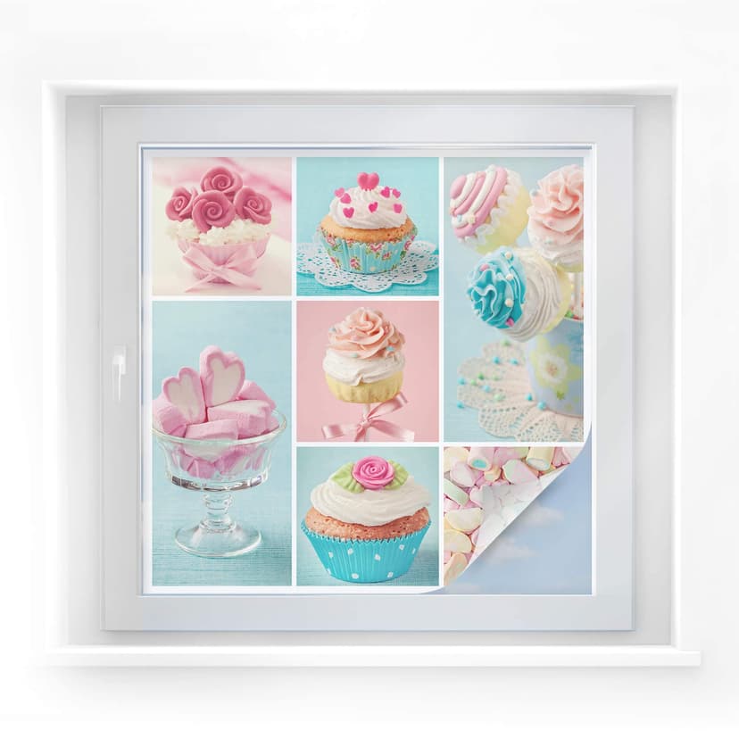 Pellicola adesiva per vetri - collage di pasticcini (quadrato)