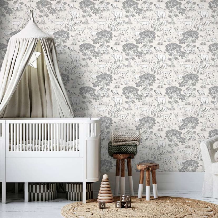 Carta da parati per bambini, carta da parati in tessuto non tessuto con illustrazione Kids Walls beige, bianco