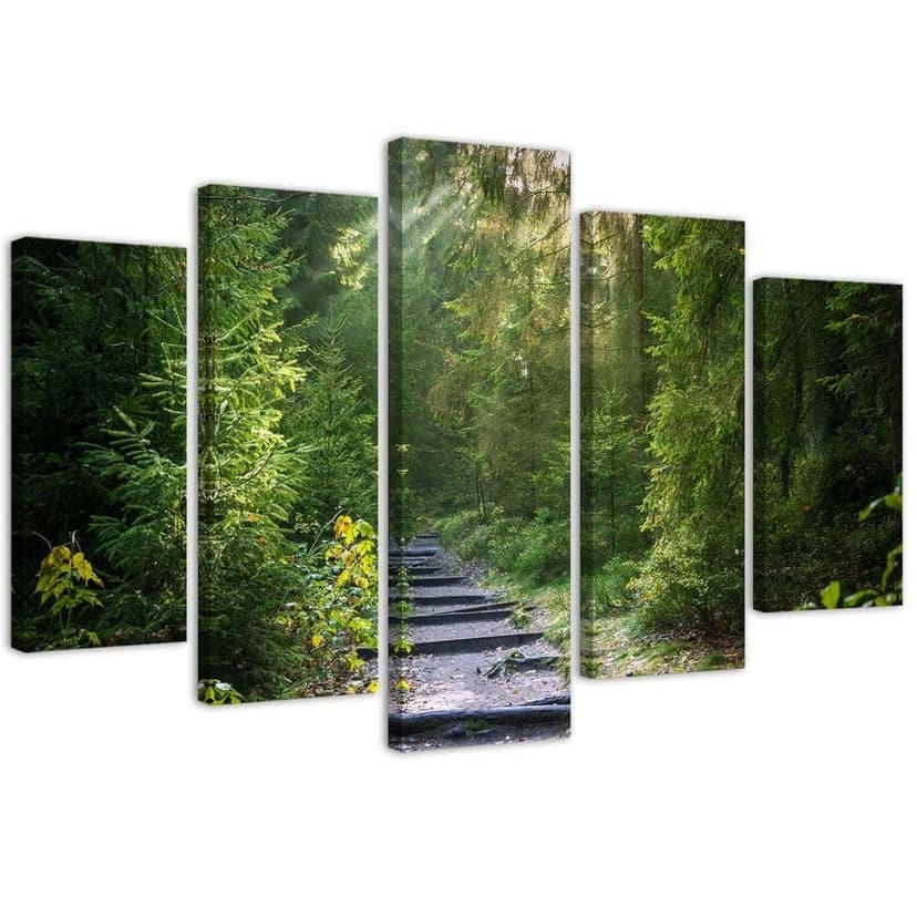 Stampa su tela 5 pezzi Foresta Natura Paesaggio verde