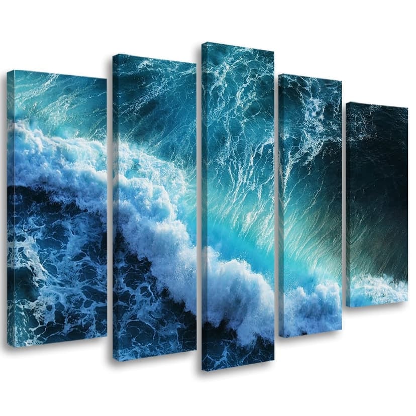 Stampa su tela 5 pezzi onde mare oceano blu
