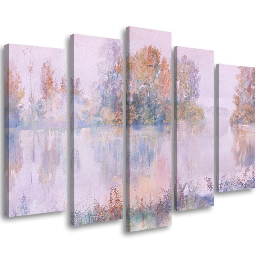 Stampa su tela 5 pezzi, vista lago