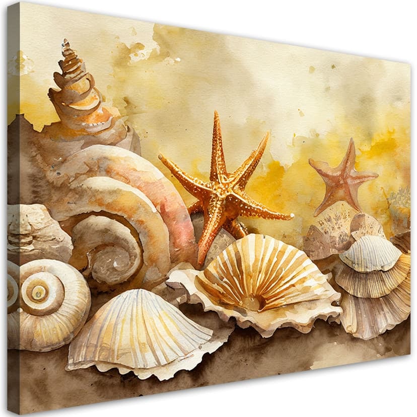 Stampa su tela, conchiglie e stelle marine acrilico
